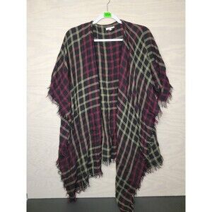 Maurices Women's One Size Shawl Top Blouse Shirt Open Plaid Red Green Christmas
